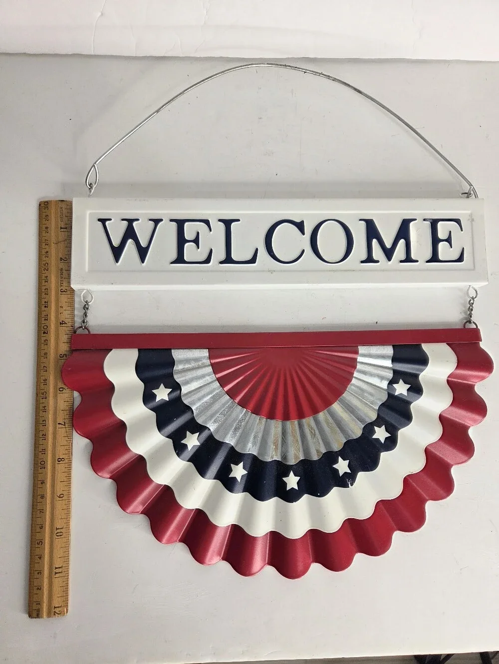 Patriotic Welcome Metal Hanging Bunting Sign Wall Decor‎ Red White Blue